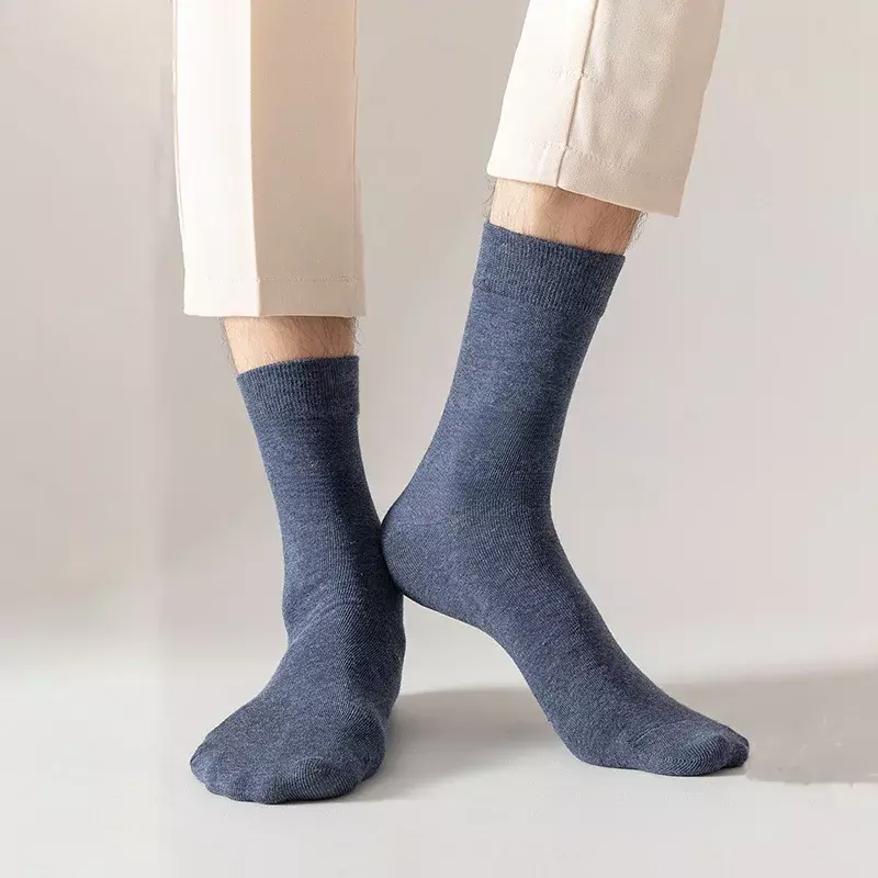 High Quality Men Spring Socks Combed Cotton Business Mid Tube Dress 3Pairs/set Long Sock Thick Casual Solid Color Winter