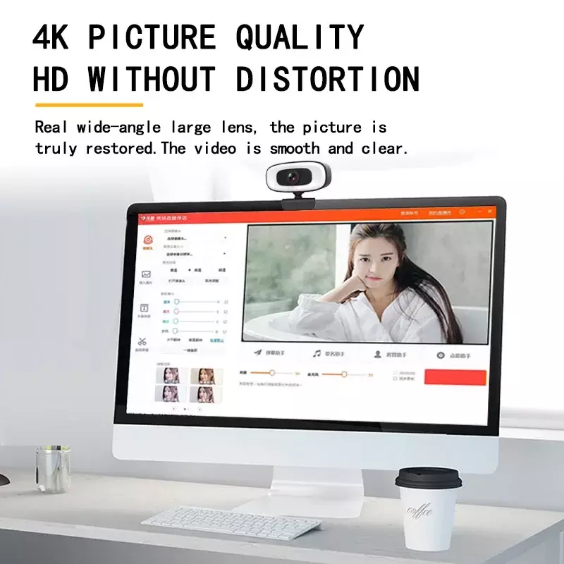 Webcam Full HD com Microfone, USB, Web Cam, Câmera de Vídeo Portátil, 4K, 1080P, 2K, 15-30FPS, Laptop, Youtube