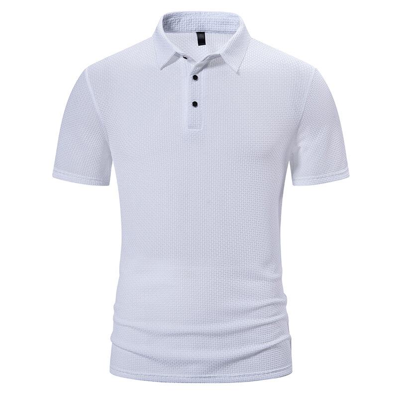 Camisa polo anti-pilling com gola flip confortável masculina, manga curta, camiseta casual slim fit, moda empresarial