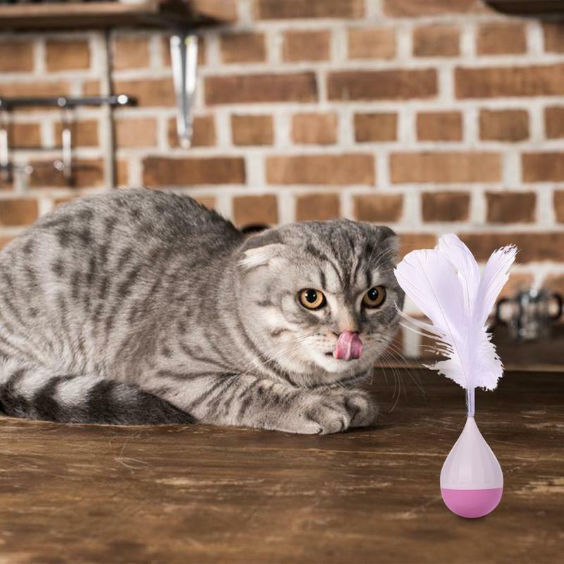 Wobble Feather Cat Toy Roly Poly Funny Cat Stick Toy Feather Jolt Plush Ball Cat Toys Kitten Anti-Boring Artifact Feather Toy