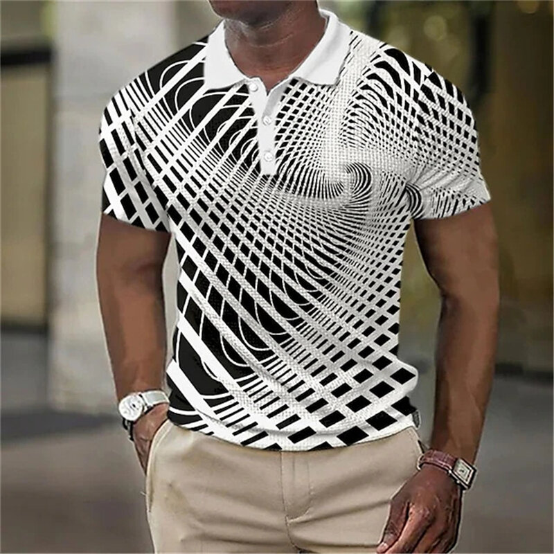 Zomer Heren Kraag Poloshirt Golf Optische Illusie 3d Print Straat Korte Mouwen Print Kleding Designer Ademende Shirts