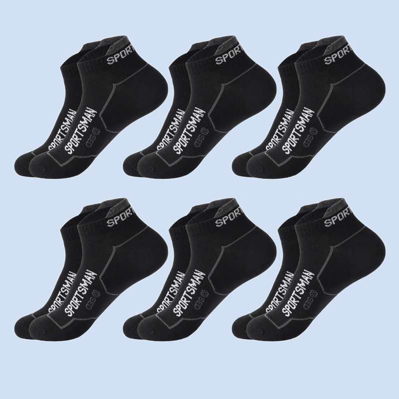 ถุงเท้าผ้าฝ้ายผู้ชาย6คู่ถุงเท้ากีฬาถุงเท้ากีฬาซับเหงื่อและดับกลิ่นถุงเท้าข้อต่ำลำลองถุงเท้าข้อต่ำ