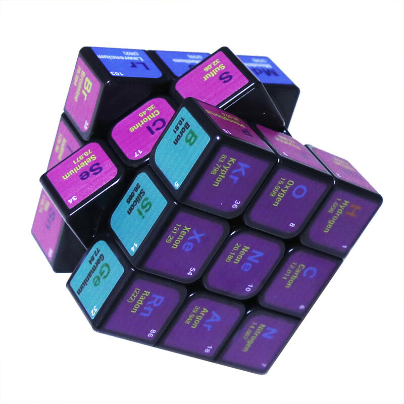 Cubo Mágico Profissional com Elemento Químico, Tabela Periódica, 3x3x3, Velocidade 5,6 cm, 3-Order, Fórmula, Brinquedo Educativo