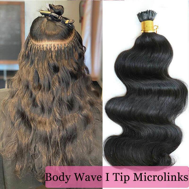 Hair Extensions Human Hair Body Wave I Tip Microlinks Brazilian Remy Hair Bulk 100% Human Hair Natural Black Color For Women