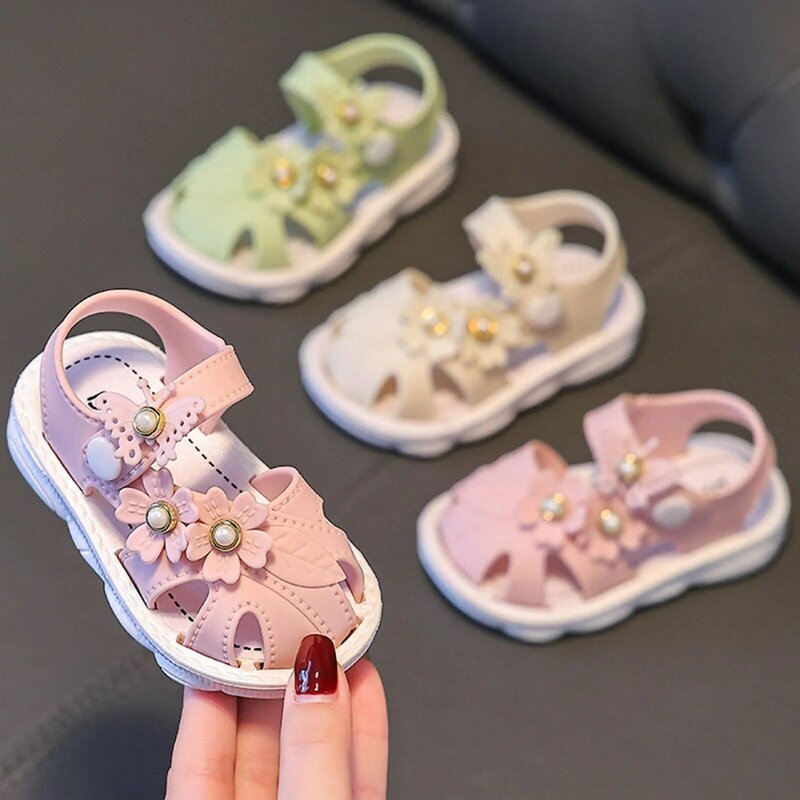 Solid Bow Children's Summer Shoes Cute PVC Beach Non Slip Sandals For Baby Girls Footwear Soft Infant Kids Fashion Sandals 0-3Y