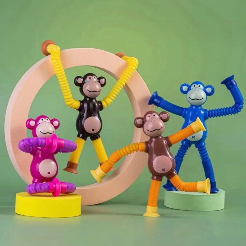 Mainan Sensorik Cangkir Isap Teleskopik Bentuk Monyet Kartun Dropship