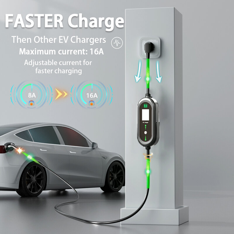 7000W 8A 10A 13A 16A 32A Single Phase Voltage Type 2 Portable EV Reserve Charger Version EVSE Charging Cable 5m CEE Plug Homeuse