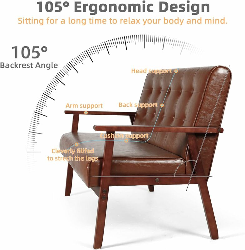 Sedia moderna retrò di metà secolo con braccioli in legno imbottita con schienale trapuntato sedile per sedie a sdraio