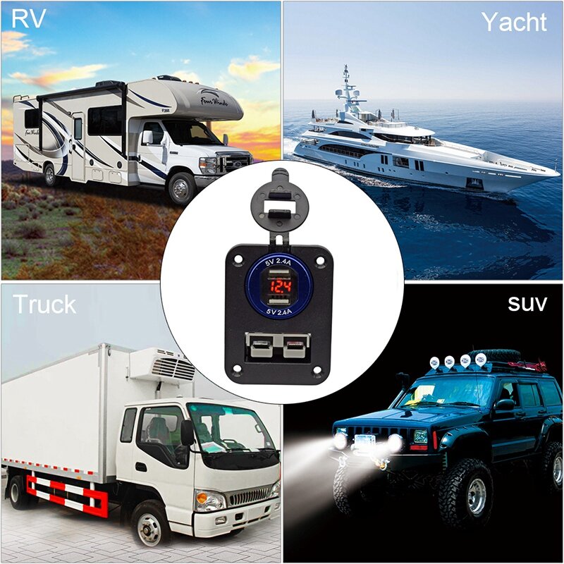 Enchufe Anderson de montaje empotrado, Panel de cargador USB doble para caravana, Camper, barco, camión, RV