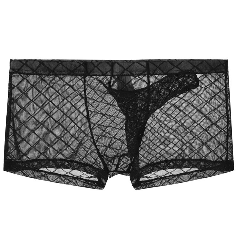 Men's Sexy Mesh Pouch Boxer Briefs, See-Through Underwear, respirável Masculino Calcinha Brilhante, Cuecas Masculinas