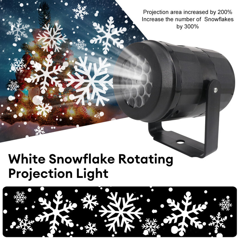 USB Snowflake Natal Projetor LED Fairy Lights para Quarto Rotating Dynamic White Snow Projection Lamp New Year Decor