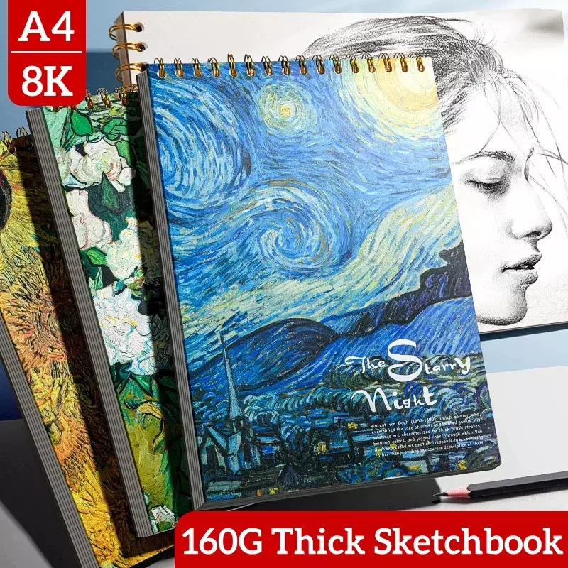 Starry Night Girassol Aquarela Pintura Art Supply, Professional Sketchbook, papel grosso, capa clássica, Drawing Pad, A4, 8K, 160GSM