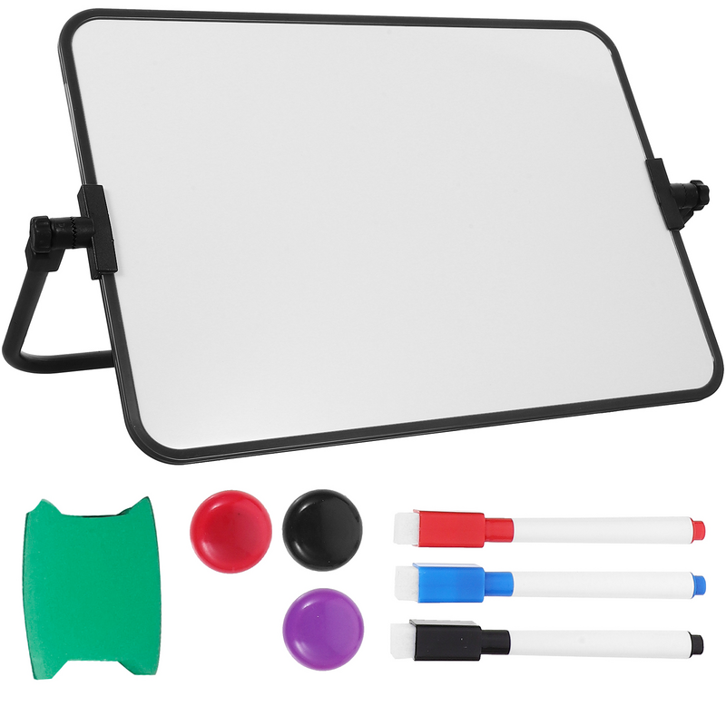 Pequeno Double-Sided Magnetic Whiteboard, Dry Erase, Calendário portátil, Office Note, Mensagem, Stand Easel, Escrita Tablet, Preto