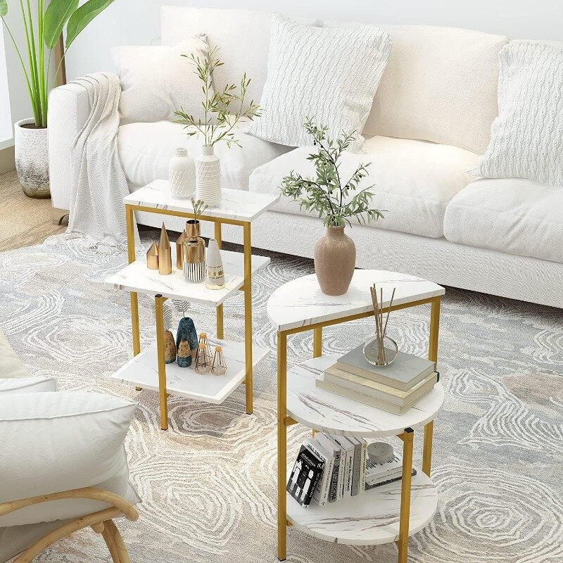 AWQM Faux Marble Coffee Table Set, Coffee Table &2 Side Table, Metal Frame, 3 Piece Living Room Table Sets Perfect