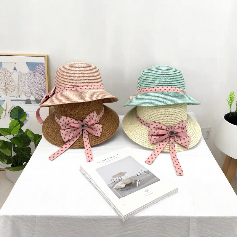 Fashionable Princess Bow Dome Hat＋Mini Small Bag Multi-piece Set  Children's Summer Outdoor Vacation Fun Accessories