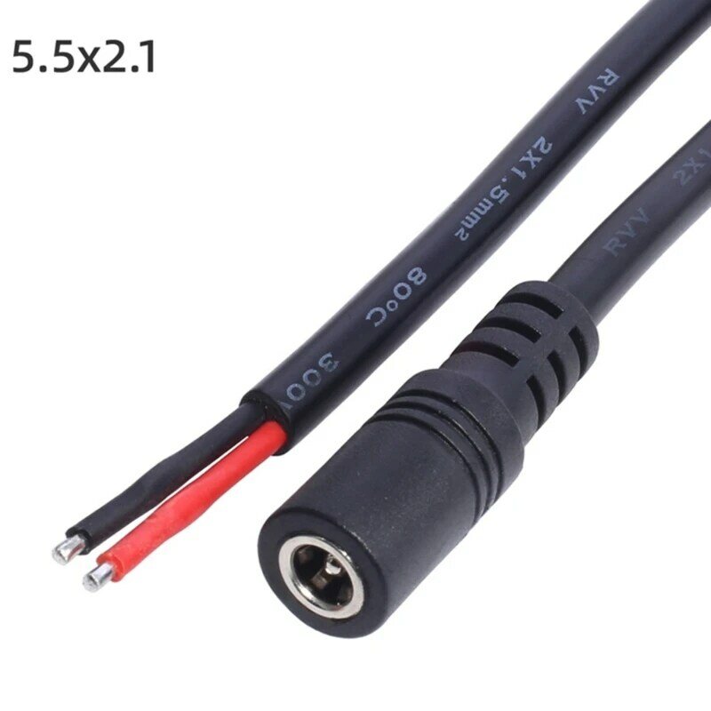 Cable alimentación en DC5521 5x30cm, 14AWG, cable desnudo macho 5,5mm 2,1mm