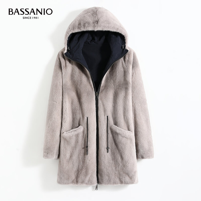 Men Winter Warm Real Mink Fur Coat Reversible Zipper Hooded Outwear