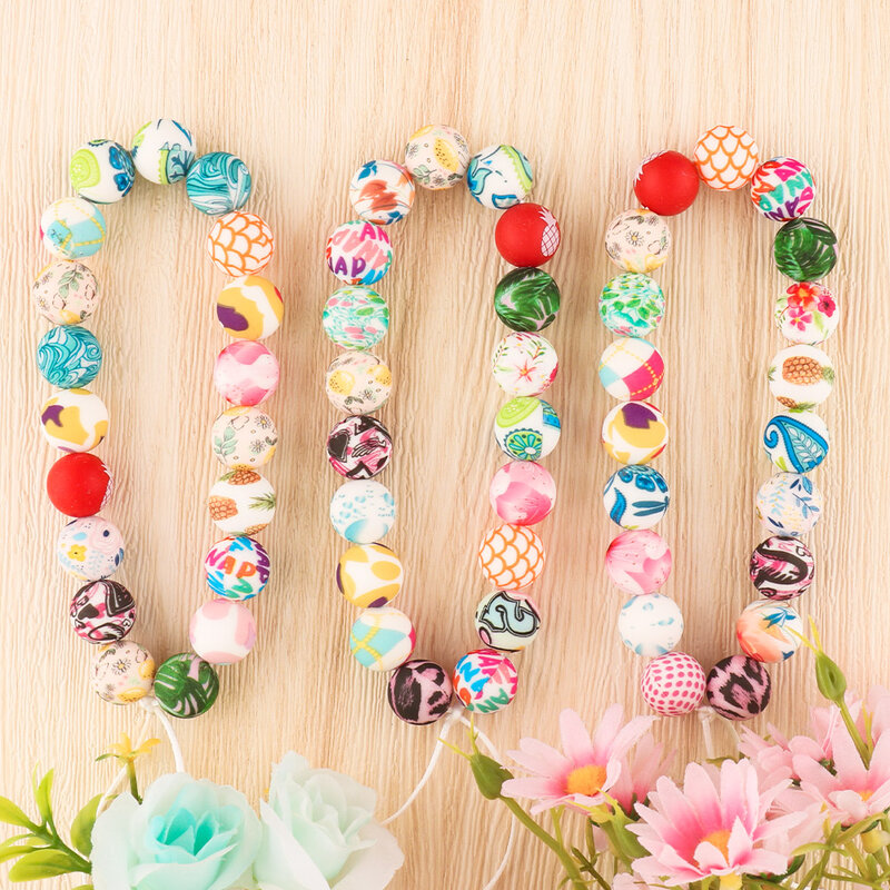 50-1000Pcs Silicone Leopard Beads 15mm Round Printed Beads For Jewelry Making DIY Necklace Pacifier Chain Accessories