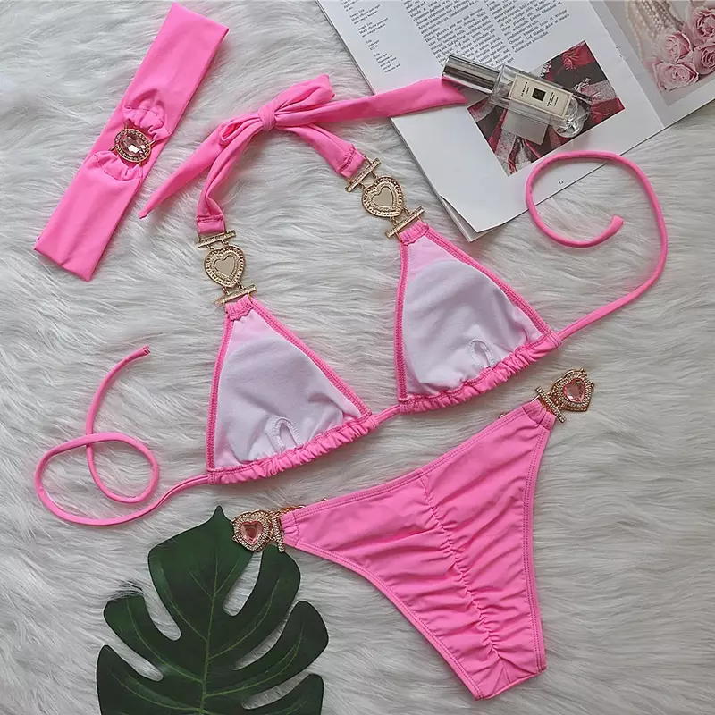 Розовый сексуальный купальник-бикини, женский купальник, женское бикини пуш-ап, пляжная одежда для плавания, купальные костюмы, купальник для бассейна