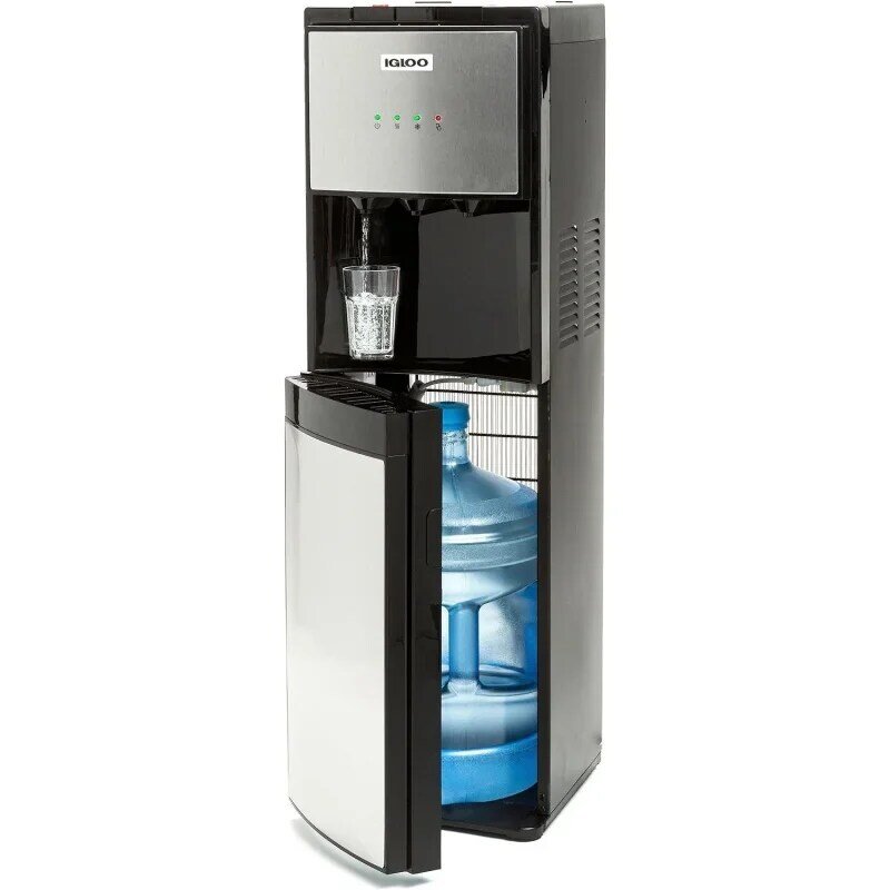 Igloo stainless steel hot, cold & room water cooler dispenser, holds 3 & 5 gallon bottles, 3 temperature spouts, no lift