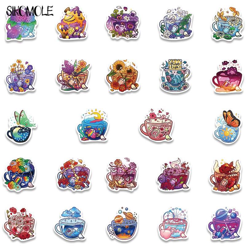 10/49PCS Cartoon Colorful Cup Flowers Stickers Aesthetic Ins DIY Toys Luggage Skateboard Suitcase Guitar Decals Graffiti Sticker