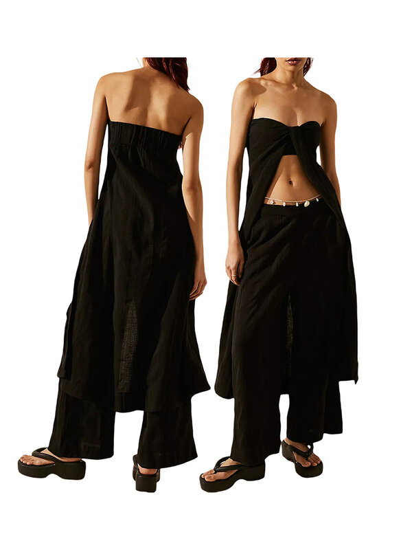 Mulheres fora do ombro aberto tubo frontal superior e calças de perna larga conjunto, roupas sexy Y2K, streetwear, 2 pcs
