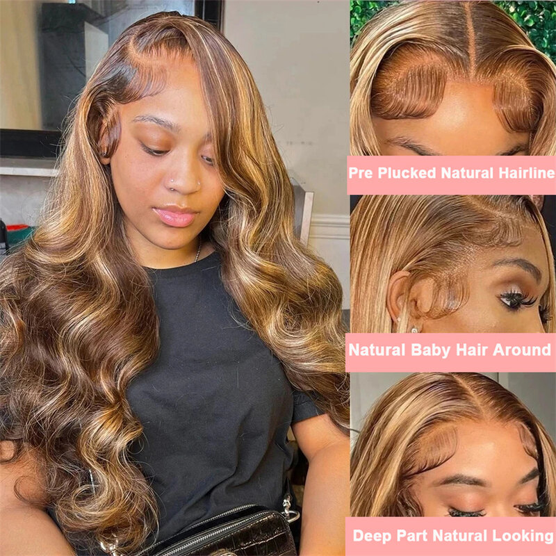 Highlight Straight Wig Bone 4x4 Lace Closure Wig  Colored Brazilian Human Hair Wigs 13x4 HD Lace Frontal Wig Pre Plucked