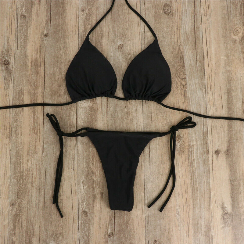Sexy Vrouwen Thong Bikini Side Halter Tie Badpak Dames Split Strap Verstelbare Bandage Stijl Braziliaanse Badmode Beachwear