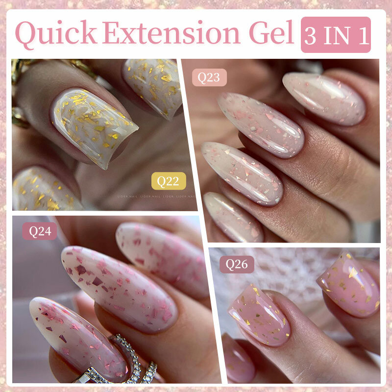 LILYCUTE 7ML Pink Glitter Quick Extension Gel Nail Polish Pink Gold Foils Effect Vernis Semi Permanent UV Gel Nail Art Hard Gel