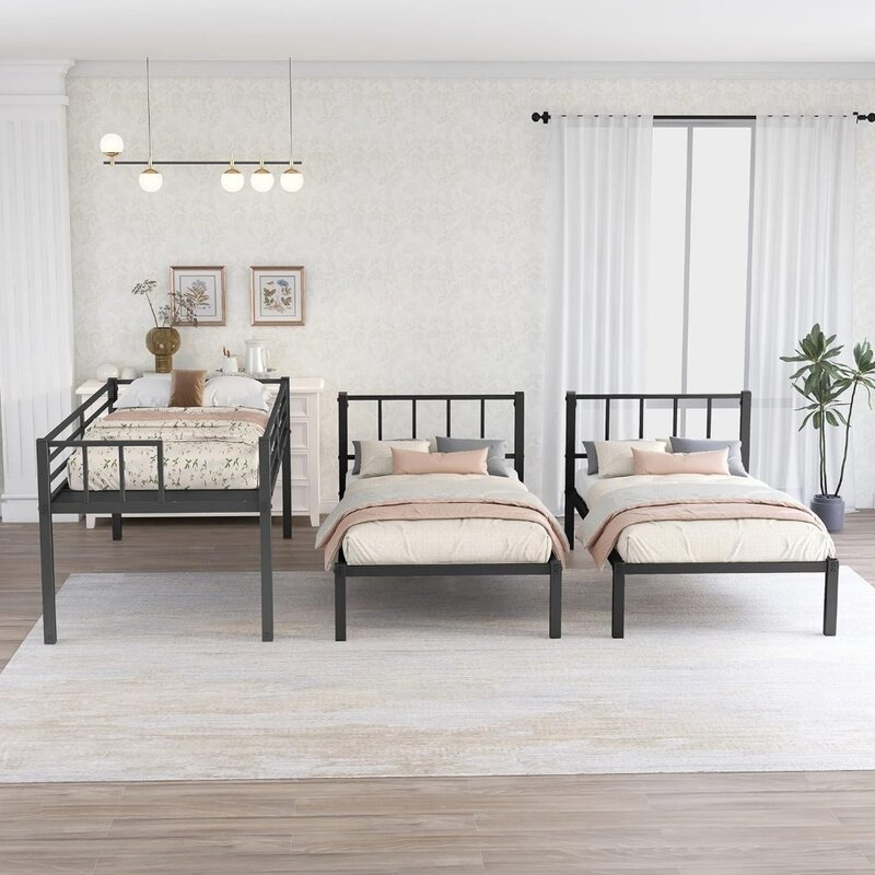 أسرة بطابقين ثلاثية ذات إطار معدني ثقيل للأطفال ، مقسمة إلى 3 أسرّة مزدوجة ، سرير مزدوج لـ 3 أسرّة