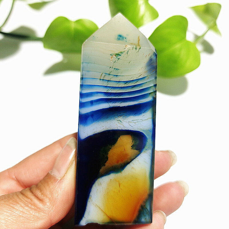 Natural STONE Blue SILK Lace Grain Agate CRYSTAL TOWER POINTS Home Decoration Wand Magic Reiki Meditation Chakra Healing Crystal