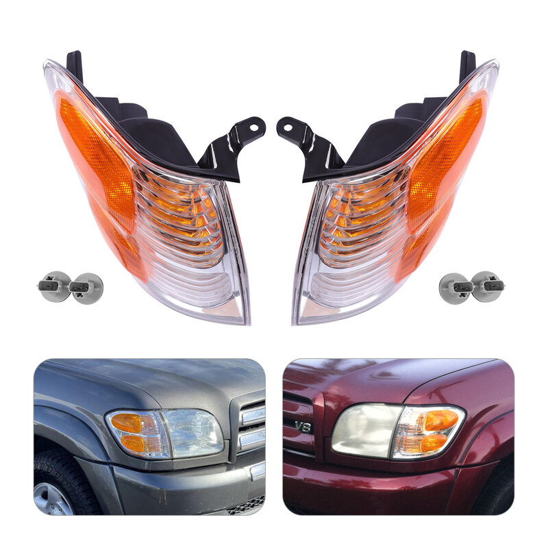 2PCS Pair Turn Signal Lights Durable Left + Right Halogen Headlight Assembly Fits For Toyota Tundra Sequoia 2001-2004