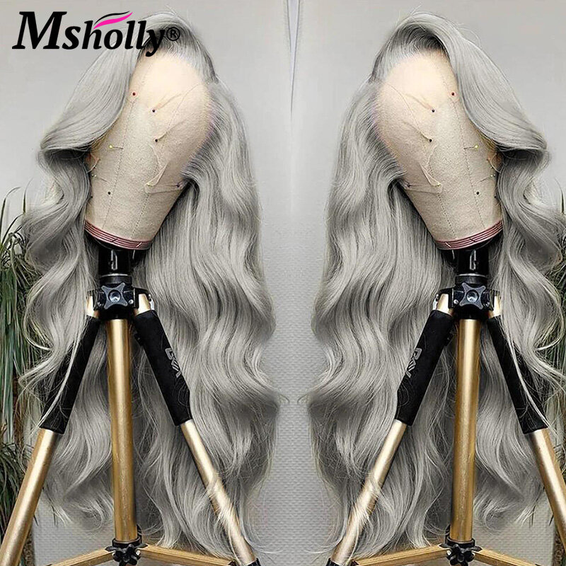 Silver Grey Body Wave Lace Front Wigs Human Hair 13x4 Transparent Lace Frontal Wig With Baby Hair Grey Wear And Go Guleless Wig