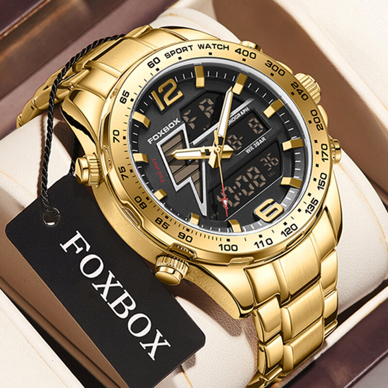 Часы наручные LIGE Мужские кварцевые, роскошные оригинальные спортивные водонепроницаемые с двойным дисплеем из стали