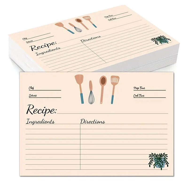 Double Sided Recipe Cards Set, Cardstock grosso, Kit em branco, presente para a mãe, irmã, filha, amigo, 4x6 polegadas, 100