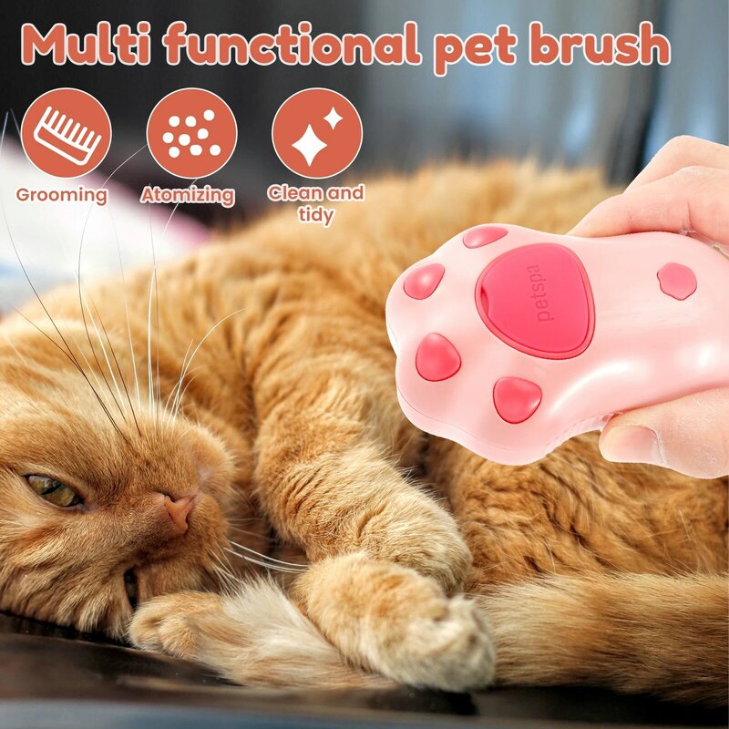 Steamy Cat Brush 3 In1 Spray Cat Brush Rechargeable Dog Brush for Shedding and Grooming Steam Cat Massage Brush Multifunctional