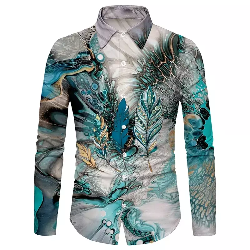 Гавайская Мужская рубашка с цифровым принтом, уличная модная сорочка с перьями, уличный дизайн, лето