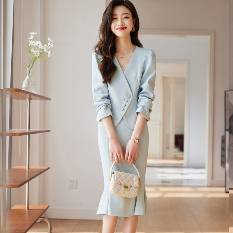 Formal Women Business Suits with Blazer Coat and Fishtail Skirt Professional Ladies Office Work Wear Uniform Clothing Sets