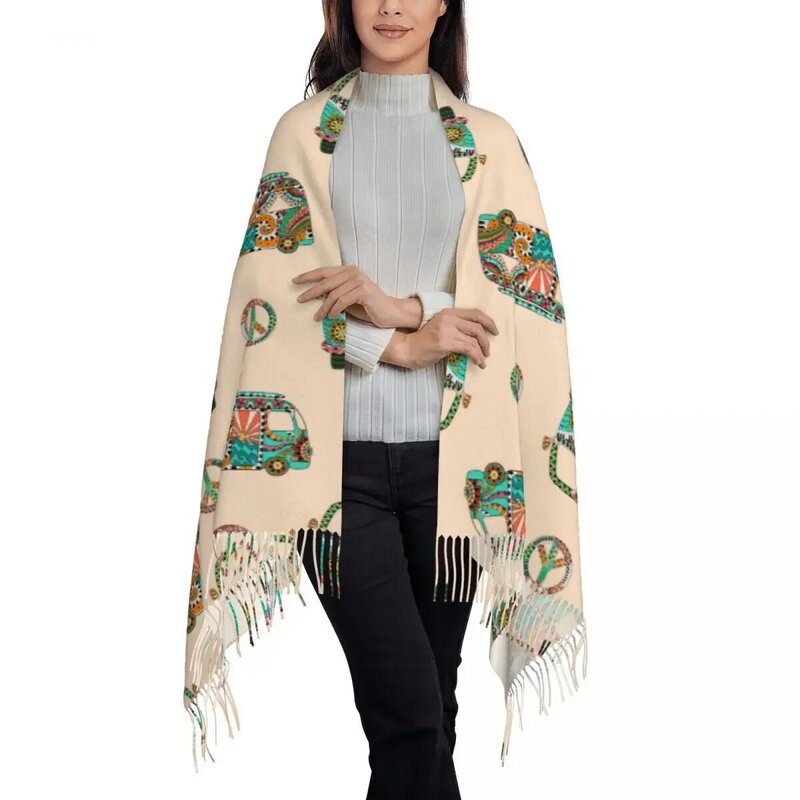 Colorato Hippie Camper Bus e simbolo pace donna caldo inverno infinito sciarpe Set coperta sciarpa colore puro