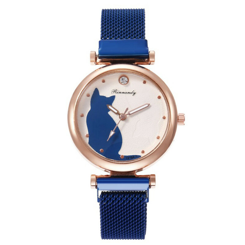 Venda quente moda gato bonito relógio feminino relógios ímã malha banda quartzo relógios de pulso senhoras reloj de mujer montre femme 2023