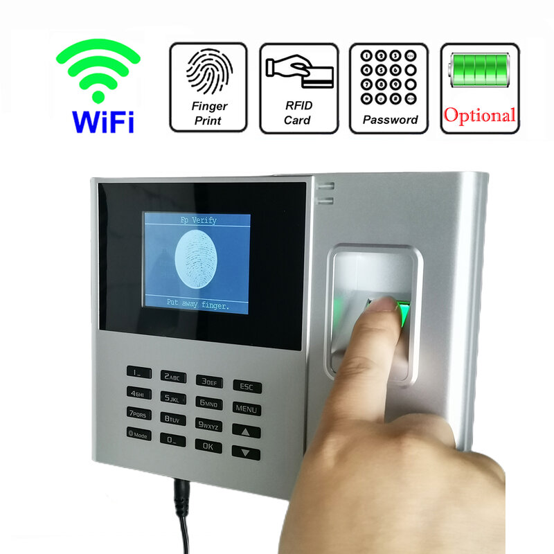 Sistema de Gestión de reloj de tiempo electrónico, tarjeta de máquina de tiempo y asistencia con huella dactilar, opción de batería de 2000mAh, WiFi, empleado