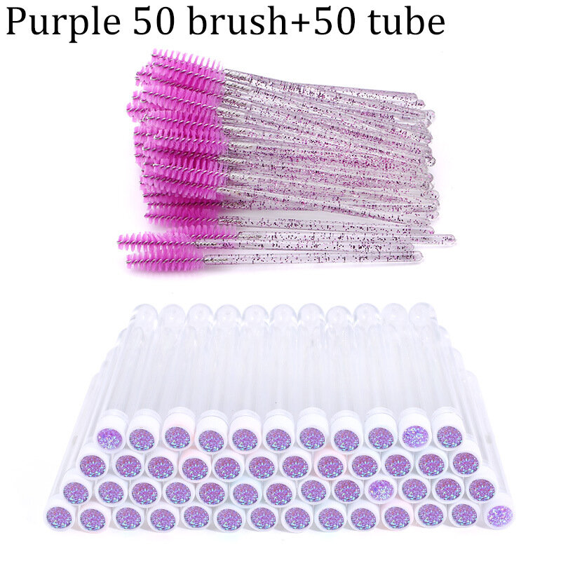 100pcs Diamond Eyebrow Brush Tube Disposable Eyelash Brush Reusable Crystal Eyelash Brush Replaceable Dust-proof Makeup Sets
