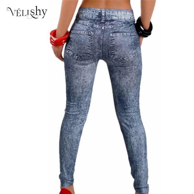 Moda damska Stretch Plus Jeans damski Denim Faux spodnie dżinsowe Sexy legginsy