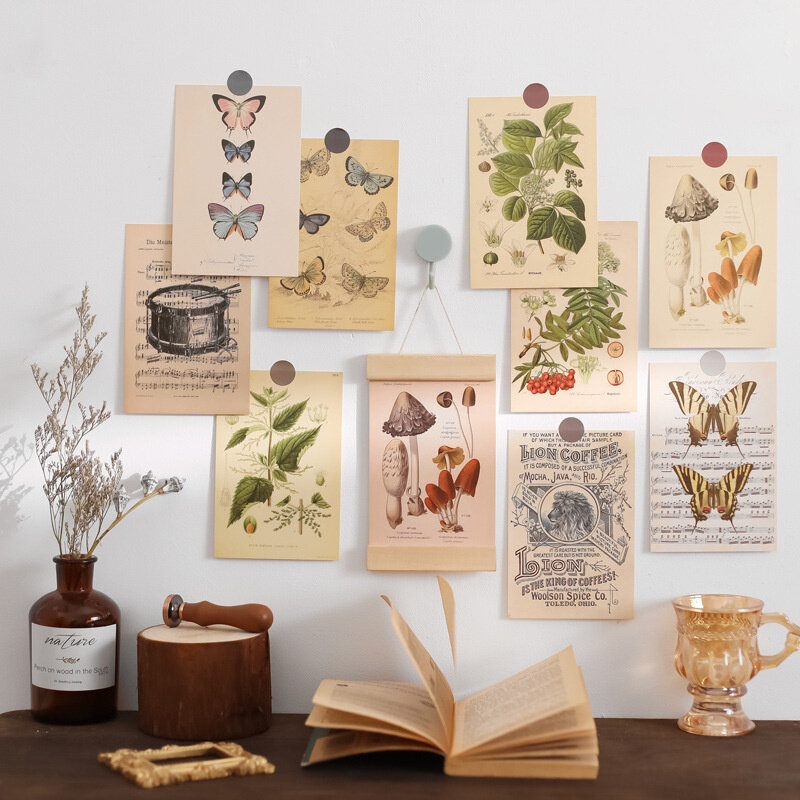 Ins – carte décorative artistique Vintage motif plante et papillon, carte postale amusante, décoration murale de fond, accessoires Photo, 30 feuilles