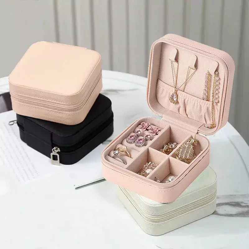 Kotak perhiasan portabel kotak wadah perhiasan Travel Organizer perhiasan kotak penyimpanan kulit Joyeros Organizador De Joyas