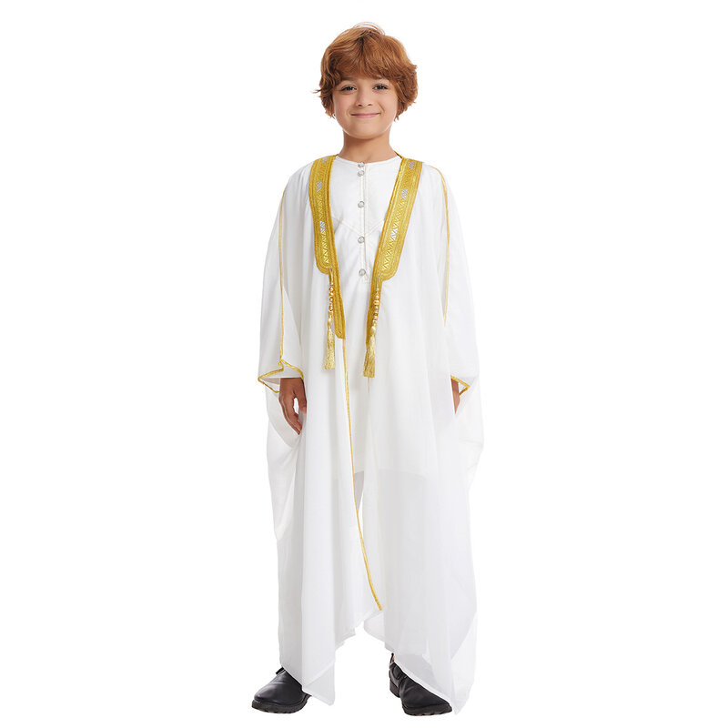 Eid Abayas Voor Gebedskleding Jongen Kids Kebaya Open Moslim Kimono Abaya Kalkoen Arabische Islam Djellaba Homme Robe Musulmane 2024