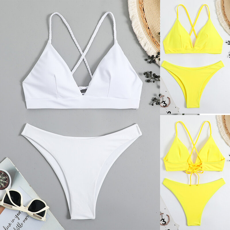 Nowe seksowne białe Bikini stroje kąpielowe damskie stroje kąpielowe plażowe strój kąpielowy kostiumy kąpielowe brazylijskie stringi Bikini zestaw basen kąpiący się 2024
