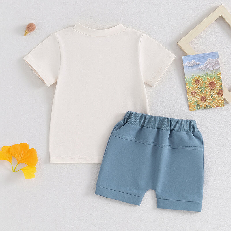 Camiseta e shorts de manga curta com estampa para criança, roupas de bebê menino, roupas monocromáticas, verão infantil