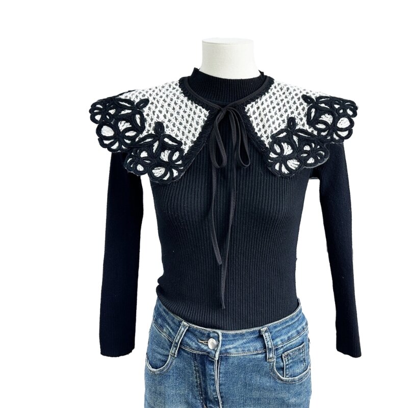 優雅な取り外し可能な付け襟かぎ針編みの花びらレディースセーターシャツ縫製付け襟セータードレス用品ドロップシップ
