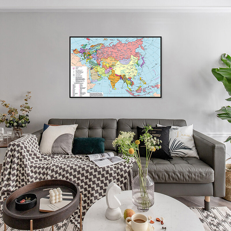 Póster de arte de pared con mapa de Asia y Europa, imagen decorativa para decoración de sala de estar, suministros escolares, 90x60 cm